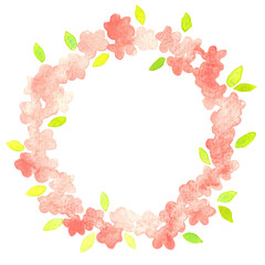 Obraz premium Pink flower wreath watercolor hand painting for decoration on spring season and natural cocept.