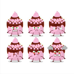 Sweety cake strawberry cartoon character with various angry expressions