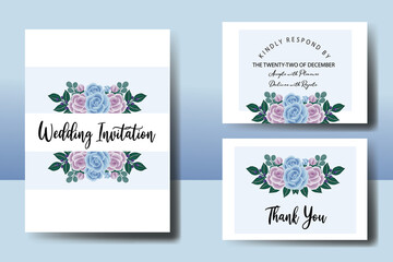 Fototapeta na wymiar Wedding invitation frame set, floral watercolor hand drawn Blue Rose Flower design Invitation Card Template