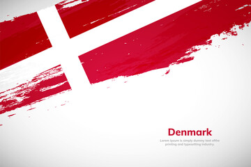 Brush painted grunge flag of Denmark country. Hand drawn flag style of Denmark. Creative brush stroke concept background - obrazy, fototapety, plakaty