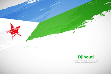 Brush painted grunge flag of Djibouti country. Hand drawn flag style of Djibouti. Creative brush stroke concept background