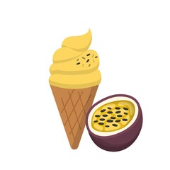 Cartoon comic vector of passion fruit ice cream with cone