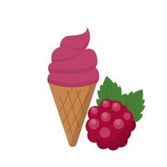Cartoon comic vector with raspberry ice cream and cone