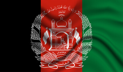 Abstract waving flag of Afghanistan with curved fabric background. Creative realistic waving flag of Afghanistan vector background