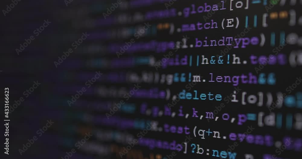 Aufkleber 4K Close up shot programming tag code on PC Monitor scroll down. Background concept for programming and coding web development.