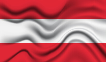 Fototapeta na wymiar Abstract waving flag of Austria with curved fabric background. Creative realistic waving flag of Austria vector background
