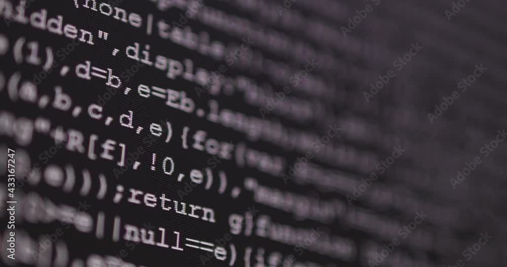 Fototapete 4K Close up dolly shot programming tag coding on PC Monitor. Background concept for programming and coding web development.