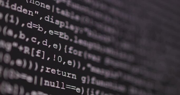 4K Close up dolly shot programming tag coding on PC Monitor. Background concept for programming and coding web development.