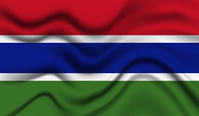 Abstract waving flag of Gambia with curved fabric background. Creative realistic waving flag of Gambia vector background