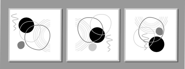 Fototapeta premium abstract, paintings, set, abstraction, trend, fashion, top, art, composition, artist, minimalism, lines, ovals, vector, artist, pano, banner, house, decor, interior, bedroom, hall, wall decoration, w
