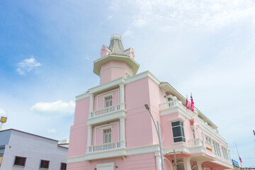 The beautiful old building at Nang ngam road during day time in Songkhla, Thailand