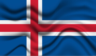 Obraz premium Abstract waving flag of Iceland with curved fabric background. Creative realistic waving flag of Iceland vector background