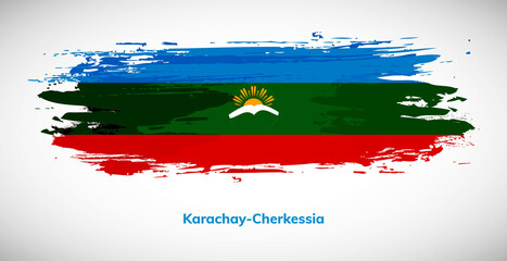 Happy national day of Karachay-Cherkessia. Brush flag of Karachay-Cherkessia vector illustration. Abstract watercolor national flag background