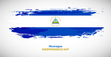 Happy independence day of Nicaragua. Brush flag of Nicaragua vector illustration. Abstract watercolor national flag background