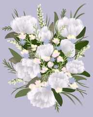 Botanical illustration of a bouquet of flowers made of leaves. Design of wallpaper, fabrics, textiles, packaging, posters, paper, postcards, home decor, floristics, wedding design.
