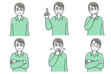 A set of facial expressions of a young man