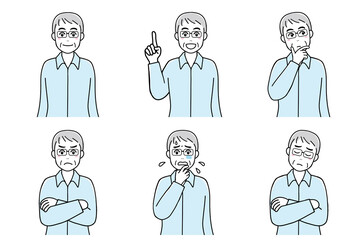 A set of facial expressions of a senior man