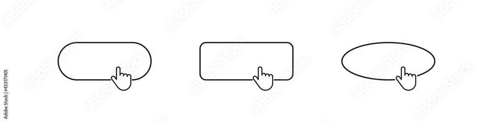Aufkleber Cursor on button vector click line set, linear push buttons hand pointer round illustration.