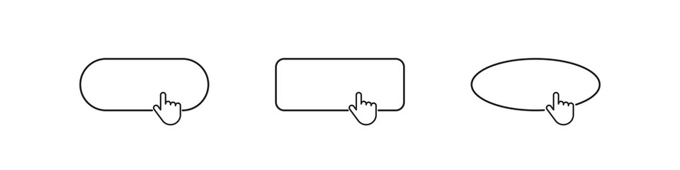 Cursor on button vector click line set, linear push buttons hand pointer round illustration.