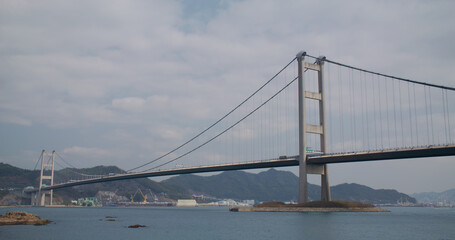 Tsing Ma Suspension bridge in Hong Kong city