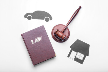 Composition with judge's gavel on white background