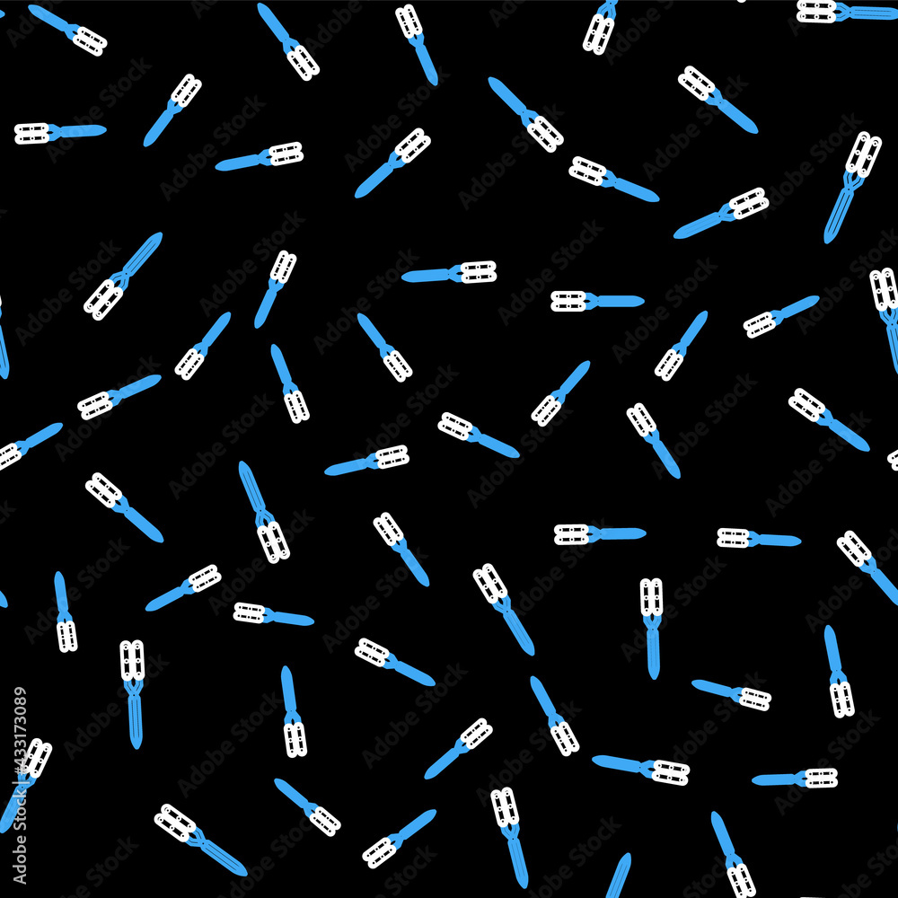 Poster line gardening handmade scissors for trimming icon isolated seamless pattern on black background. pr