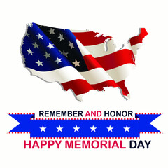 Memorial Day in United States. Remember and Honor. Federal holiday greeting card. Celebrated in May.National american holiday illustration with USA flag