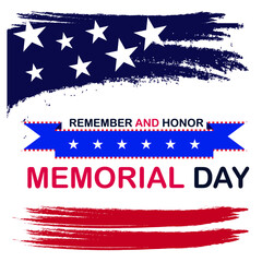 Memorial Day in United States. Remember and Honor.Federal holiday greeting card.National american holiday unique vector illustration with USA flag.Festive poster or banner design with brush stroke