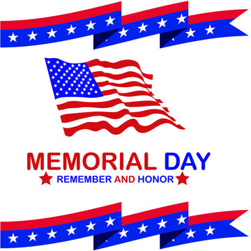 Memorial Day in United States. Remember and Honor. Federal holiday greeting card. Celebrated in May.National american holiday unique vector illustration with USA flag.Festive poster or banner design