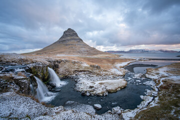 Iceland snow waterfall