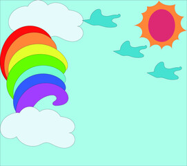 虹と太陽と空を飛ぶ鳥