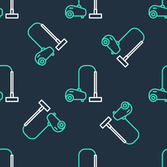 Line Vacuum cleaner icon isolated seamless pattern on black background. Vector