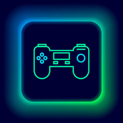 Glowing neon line Gamepad icon isolated on black background. Game controller. Colorful outline concept. Vector