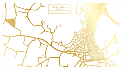 Zakynthos Greece City Map in Retro Style in Golden Color. Outline Map.