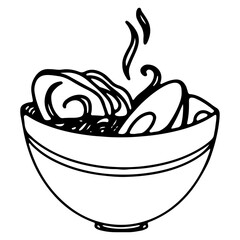 Clip-art ramen asian food isolate on white background. Doodle outline digital illustration. Print for menus, cafes, stickers, restaurants, stationery, packaging