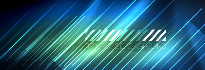 Naklejka premium Neon glowing lines, magic energy and light motion background. Vector wallpaper template