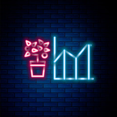 Glowing neon line Flower statistics icon isolated on brick wall background. Colorful outline concept. Vector