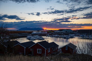 Sunset in leisure boat harbor in Salhus marina,Helgeland,Nordland county,Norway,scandinavia,Europe