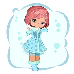 Little girl in Russian winter clothes. Handsome fashionable child. The isolated object on a white background. Vector illustration