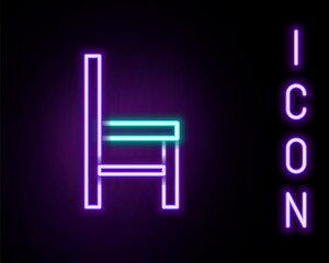 Glowing neon line Chair icon isolated on black background. Colorful outline concept. Vector