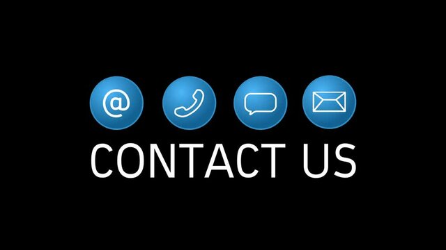 Contact Us Animation with Icons on Black Background and Green Screen