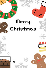 クリスマスカード　テンプレート（色々なクリスマスアイテムのフレーム）／縦向き