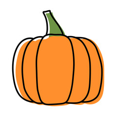 Pumpkin sketch. Fresh vegetable. Vector illustration. Hand drawn doodle color icon. Healthy food. Vegetarian product