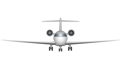 Personal or light jet airplane, front view, vector illustration