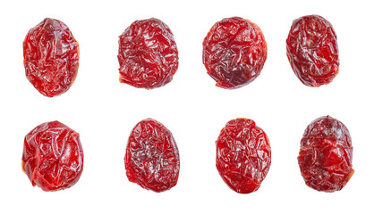 Dried whole round cranberries isolated on white background, selective focus.
