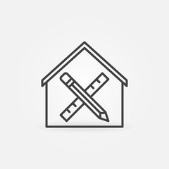 Pencil and Ruler inside House linear vector icon