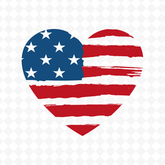 Heart sign with the outlines of the flag of America, design element