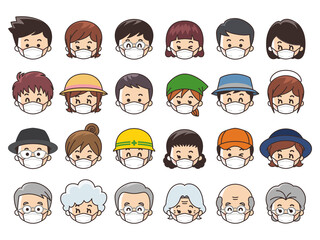 マスクを付けた人々の顔