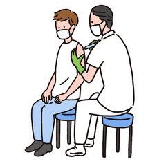 注射を打っている看護師の男性と打たれている男性