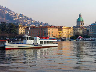 Obraz premium View of Como city and his harbour on the lake